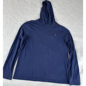 Polo Ralph Lauren Hoodie Mens Large Blue Lightweight Cotton Jersey Pullover
